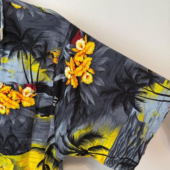 Hawaiian Button-Up Shirt 2X Dunns River Tropical Print Palm Trees Flowers - Picture 7 of 7